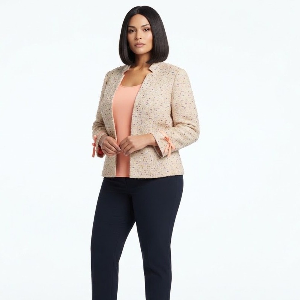 Positive Attitude Womens 14 Confetti Textured Blazer and Peach Shell 2 Piece Set